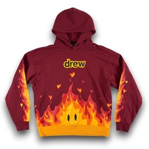 Justin Bieber Drew House Hoodie Mens L Maroon Flame Heart Graphic Streetwear